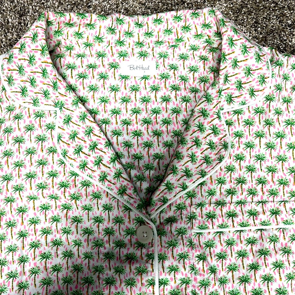 BEDHEAD PALM GEO LONG SLEEVE CLASSIC WOVEN COTTON POPLIN PJ SET SZ Extra Small - Picture 5 of 7